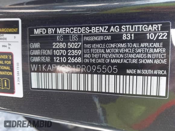 2023 Mercedes-Benz C 300 z VIN W1KAF4GB1PR095505, wystawiony jako IAAI lot #42676727 z przebiegiem 49 432 mil mil oraz . Historia ofert i sprzedaży dostępna na DreamBid. Obrazek 9.