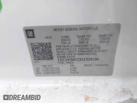 2018 Chevrolet Silverado 1500 Work Truck with VIN 1GCVKNEC3JZ328185, listed as a IAAI auction lot 42390893 with 217,717 mi miles and . Bid and sale history available at DreamBid. Image 9.