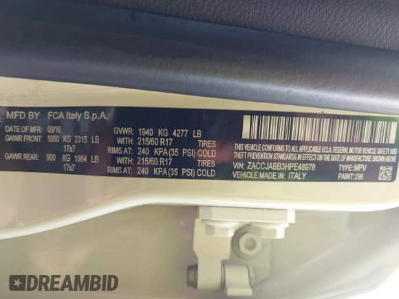 2017 Jeep Renegade Latitude с VIN ZACCJABB3HPE48978, выставлен на аукционе IAAI как лот 42988398 с пробегом 122 734 миль миль и . История ставок и продаж доступна на DreamBid. Изображение 9.