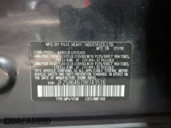 2009 Subaru Forester X Limited с VIN JF2SH64679H743516, выставлен на аукционе Copart как лот 85144115 с пробегом 160 558 миль миль и Списание • Salvage title. История ставок и продаж доступна на DreamBid. Изображение 13.