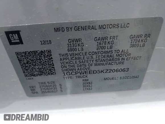 2019 Chevrolet Silverado 1500 LTZ с VIN 1GCPWEED5KZ206063, выставлен на аукционе IAAI как лот 42026545 с пробегом 106 275 миль миль и . История ставок и продаж доступна на DreamBid. Изображение 9.