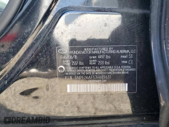 2018 Hyundai Sonata SE with VIN 5NPE24AF5JH689631, listed as a Copart auction lot 85552015 with 174,388 mi miles and Salvage title. Bid and sale history available at DreamBid. Image 12.