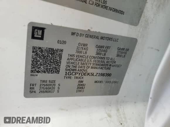 2020 Chevrolet Silverado 1500 LT with VIN 1GCPYDEK5LZ198390, listed as a Copart auction lot 64130465 with 123,089 mi miles and Clean title. Bid and sale history available at DreamBid. Image 12.