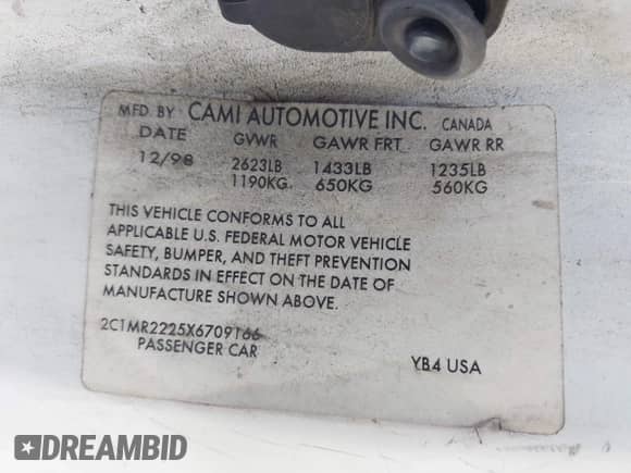 1999 Chevrolet Metro Lsi с VIN 2C1MR2225X6709166, выставлен на аукционе IAAI как лот 42530641 с пробегом 185 824 миль миль и . История ставок и продаж доступна на DreamBid. Изображение 9.