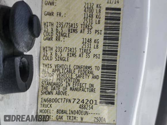 2015 Nissan Frontier S with VIN 1N6BD0CT7FN724201, listed as a Copart auction lot 80558795 with 144,865 mi miles and Clean title. Bid and sale history available at DreamBid. Image 12.