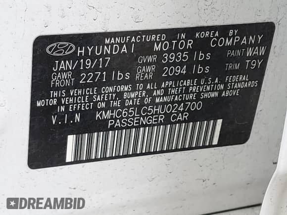 2017 Hyundai Ioniq Blue с VIN KMHC65LC5HU024700, выставлен на аукционе Copart как лот 54635634 с пробегом 155 424 миль миль и Списание • Salvage title. История ставок и продаж доступна на DreamBid. Изображение 12.