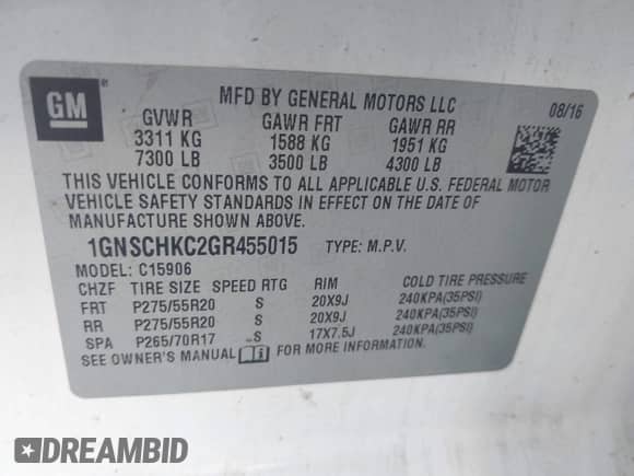 2016 Chevrolet Suburban LT z VIN 1GNSCHKC2GR455015, wystawiony jako IAAI lot #43211962 z przebiegiem 158 120 mil mil oraz . Historia ofert i sprzedaży dostępna na DreamBid. Obrazek 9.