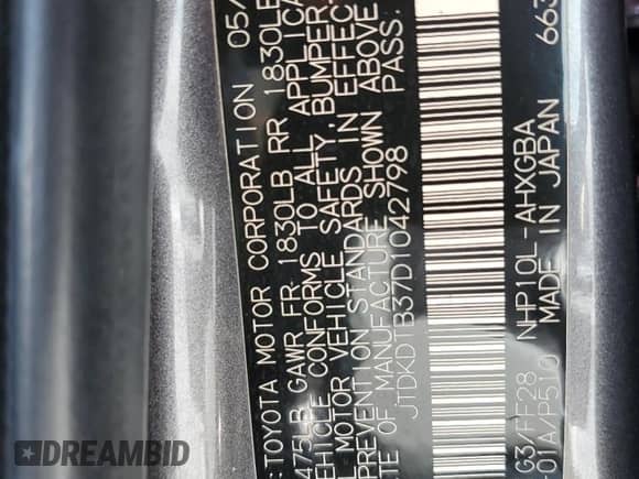 2013 Toyota Prius Two с VIN JTDKDTB37D1042798, выставлен на аукционе Copart как лот 82732445 с пробегом 131 903 миль миль и Списание • Salvage title. История ставок и продаж доступна на DreamBid. Изображение 12.