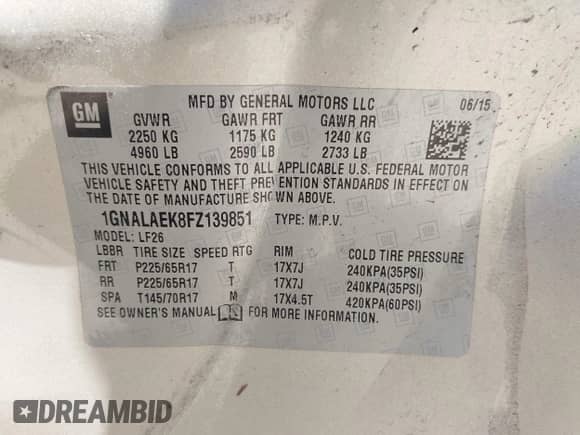 2015 Chevrolet Equinox LS с VIN 1GNALAEK8FZ139851, выставлен на аукционе IAAI как лот 42010541 с пробегом 172 925 миль миль и . История ставок и продаж доступна на DreamBid. Изображение 9.