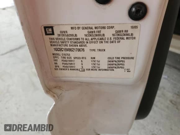 2006 Chevrolet Silverado 1500 Work Truck с VIN 1GCEC19V86Z170676, выставлен на аукционе Copart как лот 67197995 с пробегом 268 869 миль миль и Списание • Salvage title. История ставок и продаж доступна на DreamBid. Изображение 12.