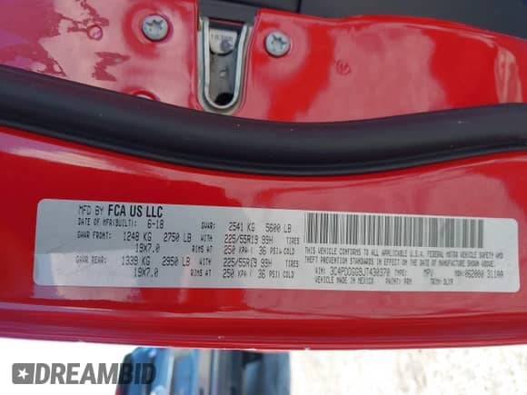 2018 Dodge Journey Crossroad с VIN 3C4PDDGG9JT430370, выставлен на аукционе IAAI как лот 43115947 с пробегом 118 109 миль миль и . История ставок и продаж доступна на DreamBid. Изображение 9.