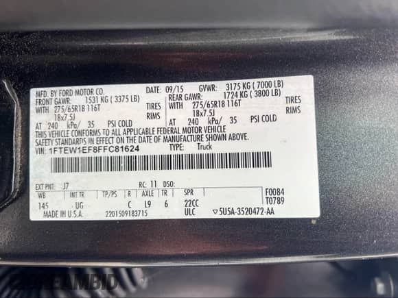 2015 Ford F-150 Lariat с VIN 1FTEW1EF8FFC81624, выставлен на аукционе IAAI как лот 43457668 с пробегом 253 729 миль миль и . История ставок и продаж доступна на DreamBid. Изображение 9.