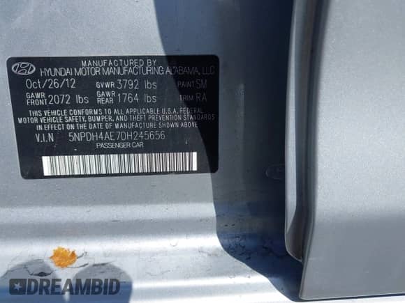 2013 Hyundai Elantra Limited z VIN 5NPDH4AE7DH245656, wystawiony jako IAAI lot #43380216 z przebiegiem 113 609 mil mil oraz . Historia ofert i sprzedaży dostępna na DreamBid. Obrazek 9.