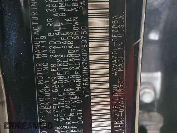 2019 Toyota Camry XSE z VIN 4T1B61HK7KU783750, wystawiony jako Copart lot #70703915 z przebiegiem 104 057 mil mil oraz Czysty tytuł • Clean title. Historia ofert i sprzedaży dostępna na DreamBid. Obrazek 13.