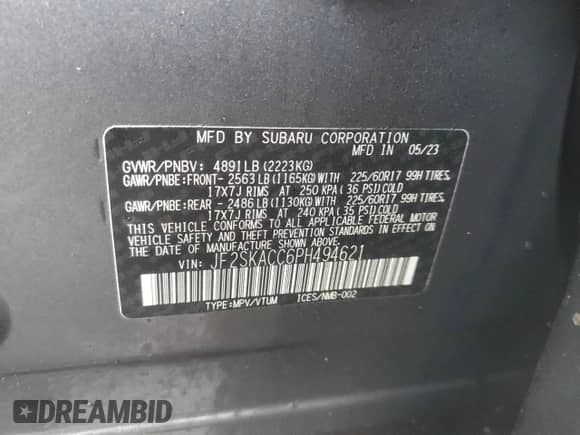 2023 Subaru Forester z VIN JF2SKACC6PH494621, wystawiony jako Copart lot #83776364 z przebiegiem Nie podano mil oraz Szkoda całkowita • Salvage title. Historia ofert i sprzedaży dostępna na DreamBid. Obrazek 14.