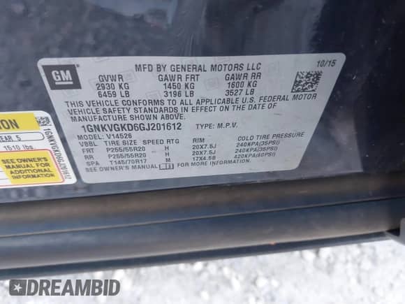 2016 Chevrolet Traverse LT с VIN 1GNKVGKD6GJ201612, выставлен на аукционе IAAI как лот 43110701 с пробегом 99 846 миль миль и . История ставок и продаж доступна на DreamBid. Изображение 9.