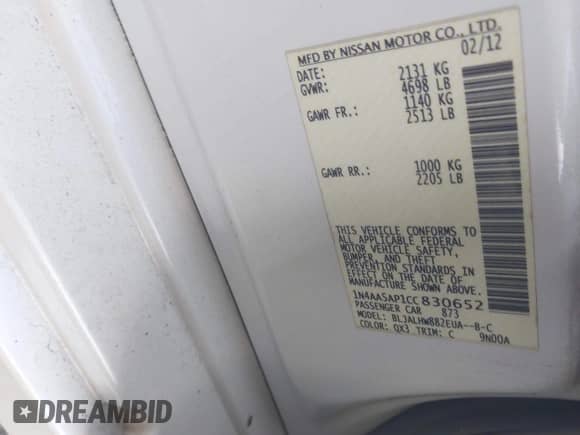 2012 Nissan Maxima SV z VIN 1N4AA5AP1CC830652, wystawiony jako IAAI lot #43122905 z przebiegiem 173 000 mil mil oraz . Historia ofert i sprzedaży dostępna na DreamBid. Obrazek 9.