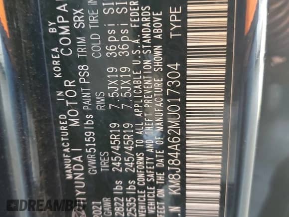 2021 Hyundai NEXO Limited с VIN KM8J84A62MU017304, выставлен на аукционе Copart как лот 86508125 с пробегом 103 720 миль миль и Чистый • Clean title. История ставок и продаж доступна на DreamBid. Изображение 12.