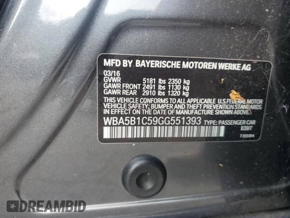 2016 BMW 5 Series 535i с VIN WBA5B1C59GG551393, выставлен на аукционе Copart как лот 69045455 с пробегом 48 665 миль миль и Списание • Salvage title. История ставок и продаж доступна на DreamBid. Изображение 12.