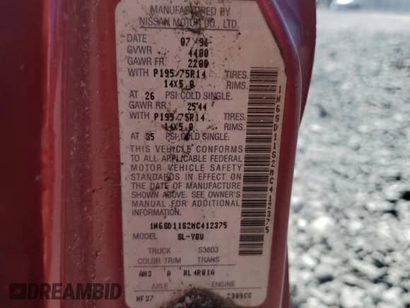1991 Nissan Frontier XE с VIN 1N6SD11S2MC412375, выставлен на аукционе Copart как лот 61015515 с пробегом 201 629 миль миль и Списание • Salvage title. История ставок и продаж доступна на DreamBid. Изображение 12.