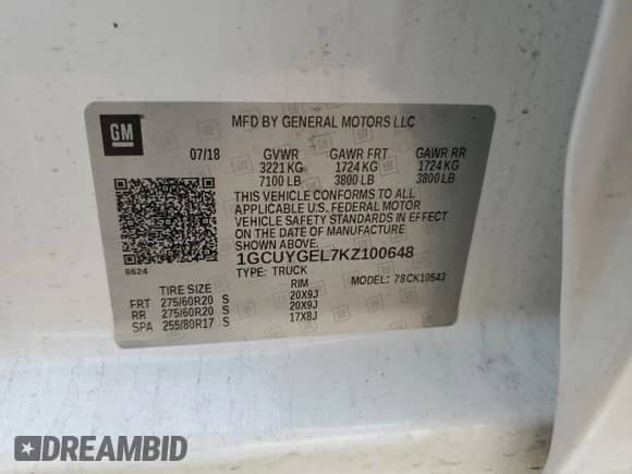 2019 Chevrolet Silverado 1500 LTZ with VIN 1GCUYGEL7KZ100648, listed as a Copart auction lot 82379695 with 56,053 mi miles and Clean title. Bid and sale history available at DreamBid. Image 12.