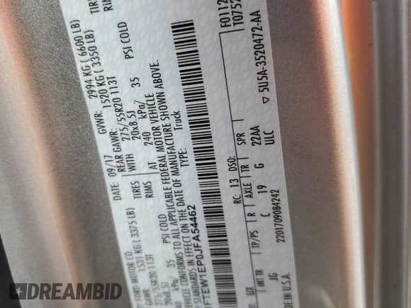 2018 Ford F-150 XL z VIN 1FTEW1EP0JFA54462, wystawiony jako Copart lot #90871535 z przebiegiem 70 194 mil mil oraz Szkoda całkowita • Salvage title. Historia ofert i sprzedaży dostępna na DreamBid. Obrazek 12.