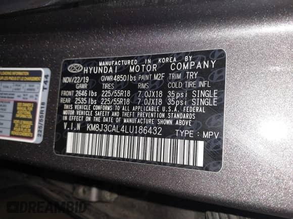 2020 Hyundai Tucson Sport z VIN KM8J3CAL4LU186432, wystawiony jako IAAI lot #41718616 z przebiegiem 26 444 mil mil oraz . Historia ofert i sprzedaży dostępna na DreamBid. Obrazek 9.