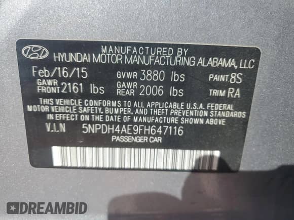 2015 Hyundai Elantra SE с VIN 5NPDH4AE9FH647116, выставлен на аукционе Copart как лот 86808655 с пробегом 71 371 миль миль и Списание • Salvage title. История ставок и продаж доступна на DreamBid. Изображение 12.