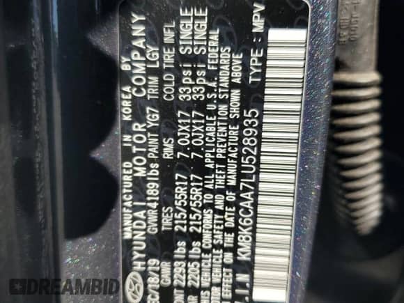 2020 Hyundai Kona SEL Plus with VIN KM8K6CAA7LU528935, listed as a Copart auction lot 70879515 with Not provided miles and Salvage title. Bid and sale history available at DreamBid. Image 13.