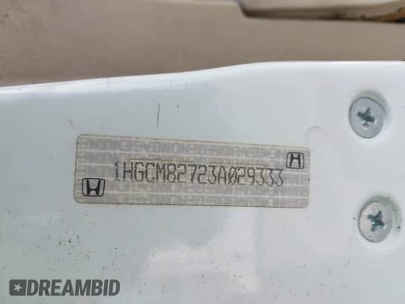 2003 Honda Accord EX с VIN 1HGCM82723A029333, выставлен на аукционе IAAI как лот 42097572 с пробегом 187 505 миль миль и . История ставок и продаж доступна на DreamBid. Изображение 9.