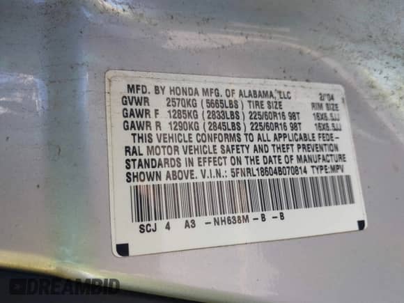 2004 Honda Odyssey EX с VIN 5FNRL18604B070814, выставлен на аукционе IAAI как лот 43211052 с пробегом 280 069 миль миль и . История ставок и продаж доступна на DreamBid. Изображение 9.