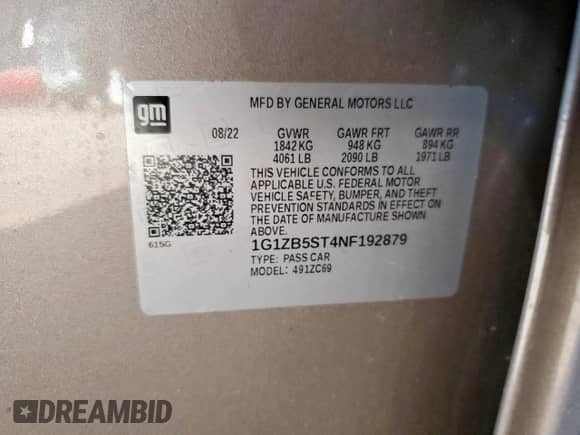 2022 Chevrolet Malibu LS с VIN 1G1ZB5ST4NF192879, выставлен на аукционе Copart как лот 71014625 с пробегом 24 077 миль миль и Списание • Salvage title. История ставок и продаж доступна на DreamBid. Изображение 12.