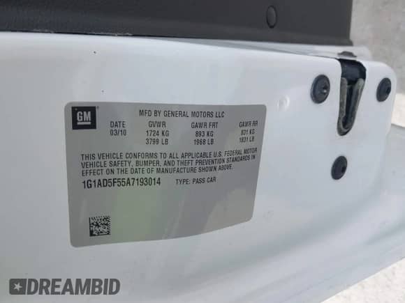 2010 Chevrolet Cobalt 1LT с VIN 1G1AD5F55A7193014, выставлен на аукционе IAAI как лот 42871882 с пробегом 117 051 миль миль и . История ставок и продаж доступна на DreamBid. Изображение 9.