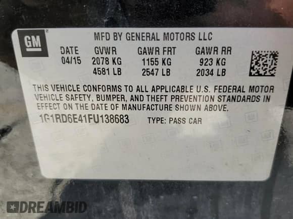2015 Chevrolet Volt z VIN 1G1RD6E41FU138683, wystawiony jako Copart lot #81475155 z przebiegiem 129 075 mil mil oraz Czysty tytuł • Clean title. Historia ofert i sprzedaży dostępna na DreamBid. Obrazek 13.
