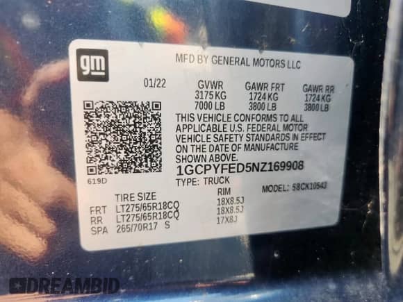 2022 Chevrolet Silverado 1500 LT Trail Boss с VIN 1GCPYFED5NZ169908, выставлен на аукционе Copart как лот 72050845 с пробегом Не указан миль и Списание • Salvage title. История ставок и продаж доступна на DreamBid. Изображение 13.