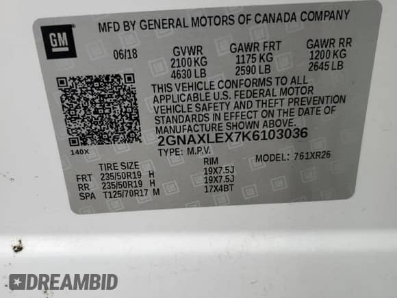 2019 Chevrolet Equinox LT with VIN 2GNAXLEX7K6103036, listed as a Copart auction lot 70853165 with 88,356 mi miles and Salvage title. Bid and sale history available at DreamBid. Image 13.