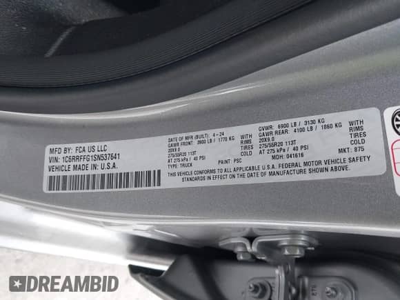 2025 Ram 1500 Lone Star z VIN 1C6RRFFG1SN537641, wystawiony jako IAAI lot #41563794 z przebiegiem 11 488 mil mil oraz . Historia ofert i sprzedaży dostępna na DreamBid. Obrazek 9.