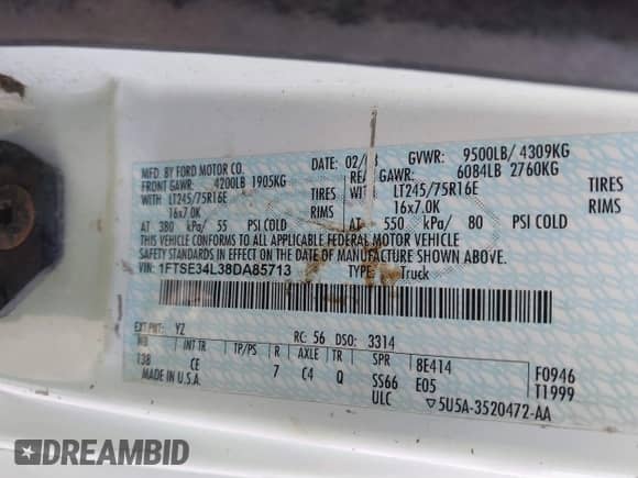 2008 Ford Econoline Cargo Commercial with VIN 1FTSE34L38DA85713, listed as a IAAI auction lot 41789119 with 182,002 mi miles and . Bid and sale history available at DreamBid. Image 9.