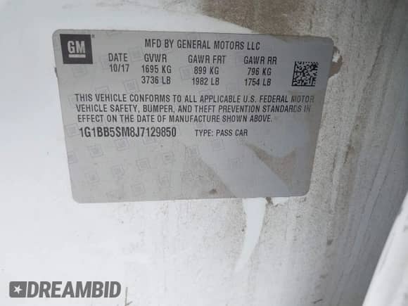 2018 Chevrolet Cruze LS with VIN 1G1BB5SM8J7129850, listed as a IAAI auction lot 43186067 with 145,615 mi miles and . Bid and sale history available at DreamBid. Image 9.