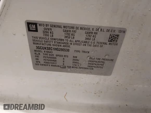 2017 Chevrolet Silverado 1500 LTZ z VIN 3GCUKSEC1HG286538, wystawiony jako IAAI lot #41861745 z przebiegiem 105 033 mil mil oraz . Historia ofert i sprzedaży dostępna na DreamBid. Obrazek 9.