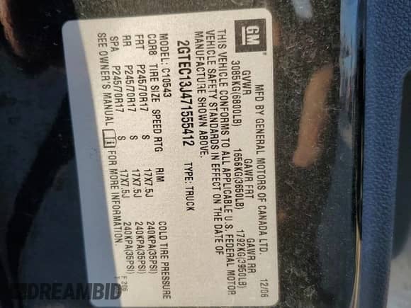 2007 GMC Sierra 1500 SLE2 с VIN 2GTEC13J471555412, выставлен на аукционе Copart как лот 81993315 с пробегом 211 999 миль миль и Списание • Salvage title. История ставок и продаж доступна на DreamBid. Изображение 12.
