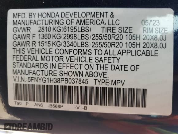 2023 Honda Pilot Sport z VIN 5FNYG1H38PB037845, wystawiony jako Copart lot #71521355 z przebiegiem 30 331 mil mil oraz Szkoda całkowita • Salvage title. Historia ofert i sprzedaży dostępna na DreamBid. Obrazek 13.