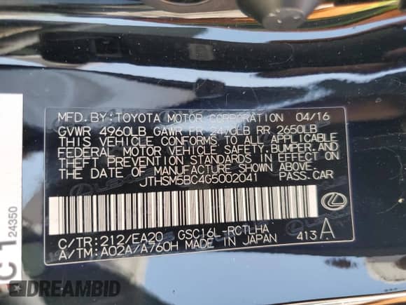 2016 Lexus RC 300 F Sport с VIN JTHSM5BC4G5002041, выставлен на аукционе Copart как лот 59631395 с пробегом 105 699 миль миль и Списание • Salvage title. История ставок и продаж доступна на DreamBid. Изображение 12.