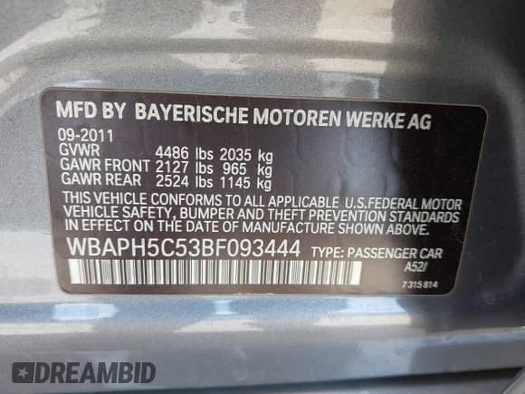 2011 BMW 3 Series 328i с VIN WBAPH5C53BF093444, выставлен на аукционе IAAI как лот 43061446 с пробегом 131 634 миль миль и . История ставок и продаж доступна на DreamBid. Изображение 9.