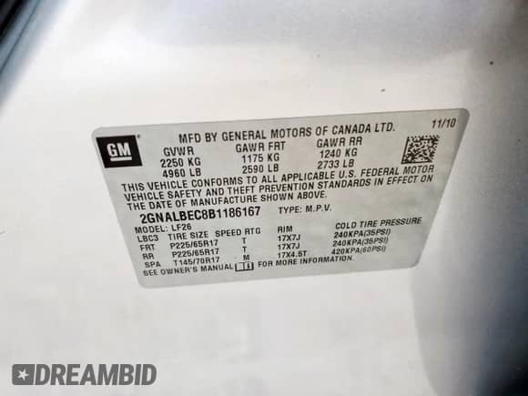 2011 Chevrolet Equinox LS с VIN 2GNALBEC8B1186167, выставлен на аукционе Copart как лот 82124095 с пробегом 172 271 миль миль и Чистый • Clean title. История ставок и продаж доступна на DreamBid. Изображение 13.
