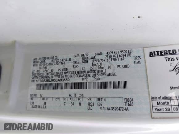 2012 Ford Econoline Cargo Super Duty Commercial с VIN 1FTSE3EL9CDA93550, выставлен на аукционе IAAI как лот 41888523 с пробегом 258 127 миль миль и . История ставок и продаж доступна на DreamBid. Изображение 9.