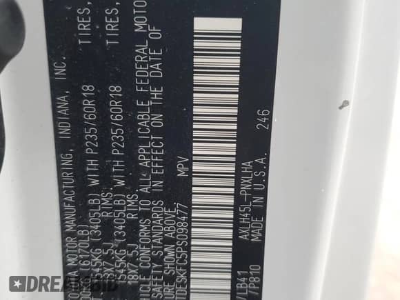 2023 Toyota Sienna Platinum с VIN 5TDESKFC5PS098477, выставлен на аукционе Copart как лот 49602465 с пробегом 51 258 миль миль и Списание • Salvage title. История ставок и продаж доступна на DreamBid. Изображение 15.