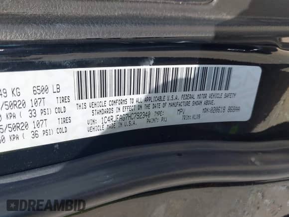 2017 Jeep Grand Cherokee Altitude with VIN 1C4RJFAG7HC792340, listed as a IAAI auction lot 42945088 with 143,122 mi miles and . Bid and sale history available at DreamBid. Image 9.