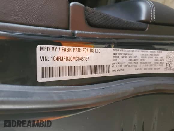 2021 Jeep Grand Cherokee SRT with VIN 1C4RJFDJ0MC548157, listed as a Copart auction lot 48541405 with 96,504 mi miles and Salvage title. Bid and sale history available at DreamBid. Image 14.