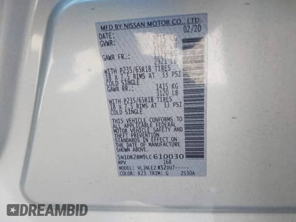 2020 Nissan Pathfinder SV с VIN 5N1DR2BM9LC610030, выставлен на аукционе IAAI как лот 42748867 с пробегом 151 347 миль миль и . История ставок и продаж доступна на DreamBid. Изображение 9.